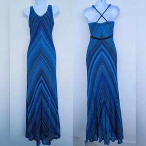 Cache Stunning Floor Length Woven Chevron V Neck Criss Cross Back Dress Sz XS